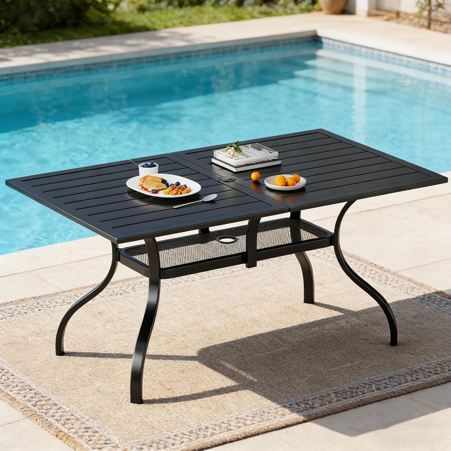 SUNCROWN 60x37-inch Rectangular Metal Outdoor Dining Table