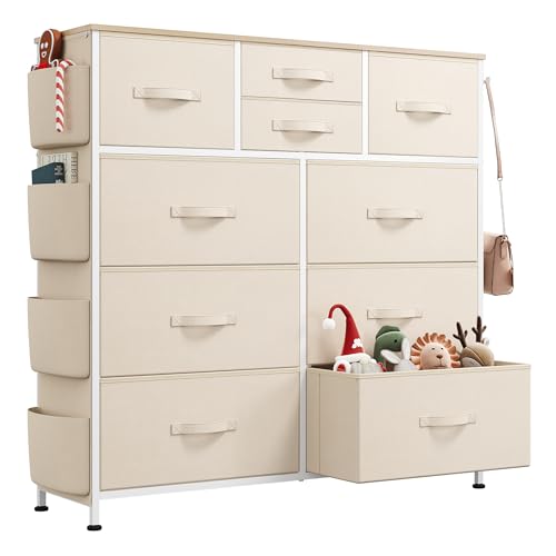 WLIVE 7-Drawer Fabric White Dresser
