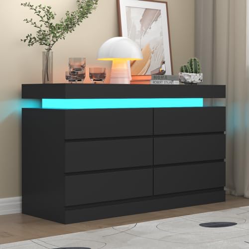 Gyfimoie 6 Drawer Dresser with Power Outlet and LED