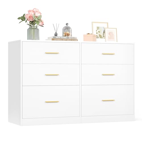 WLIVE 6-Drawer Wooden White Dresser