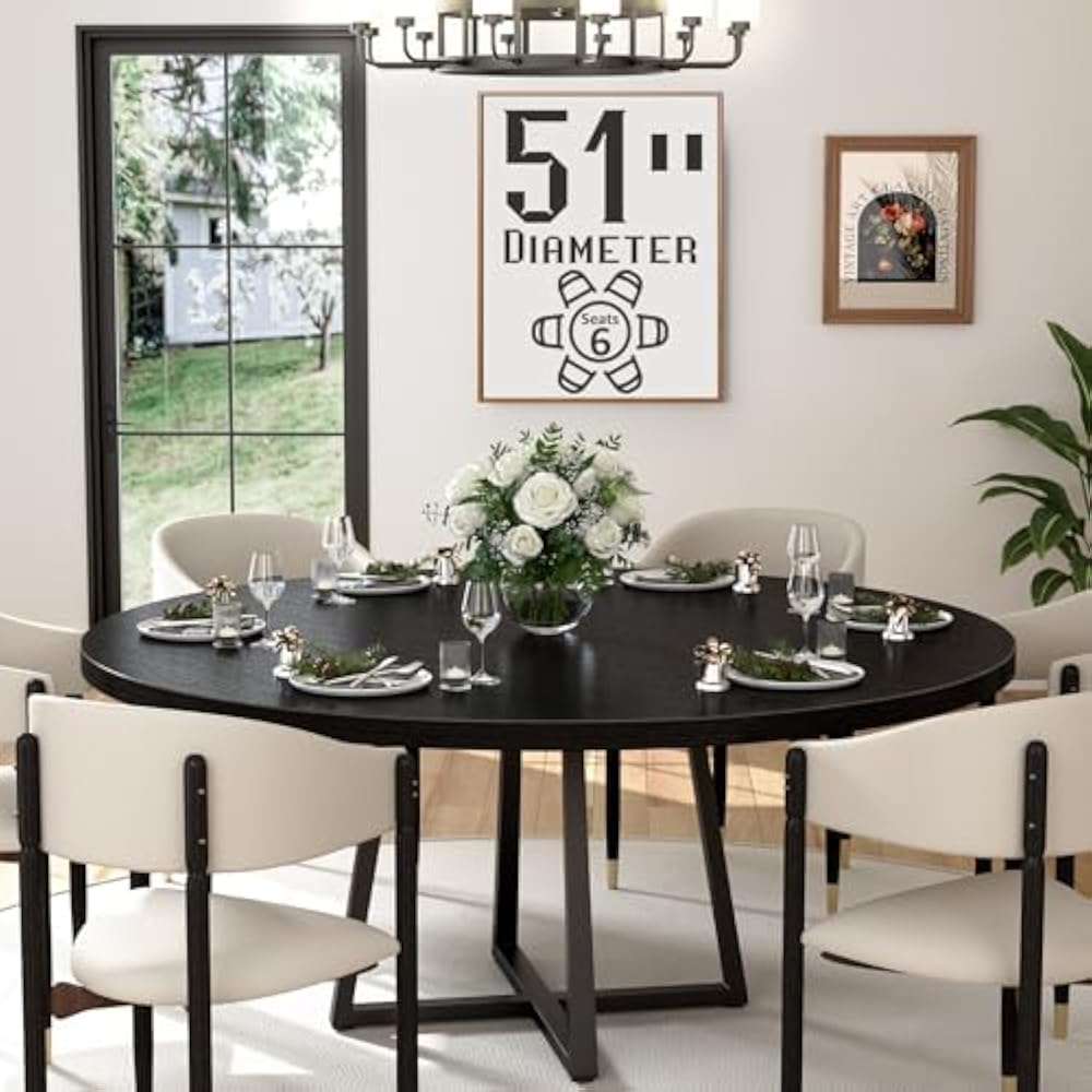 NUTIKAS 51" Black Round Table