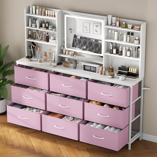 Gyfimoie Pink Dresser with Mirror