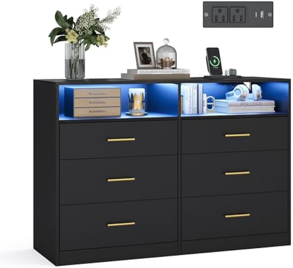 VASAGLE Custos 6-Drawer LED Dresser